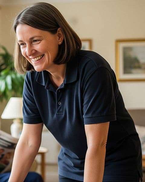 Care worker in conversation